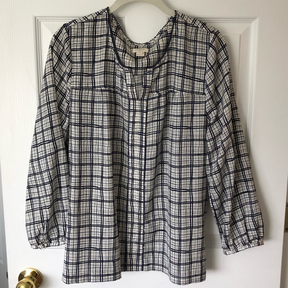 J. Crew Navy Plaid Blouse